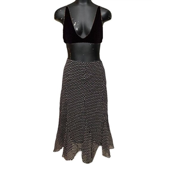 Anne Klein Silk Black and All-Over Print Midi Maxi Skirt Size 12 - Picture 2 of 6